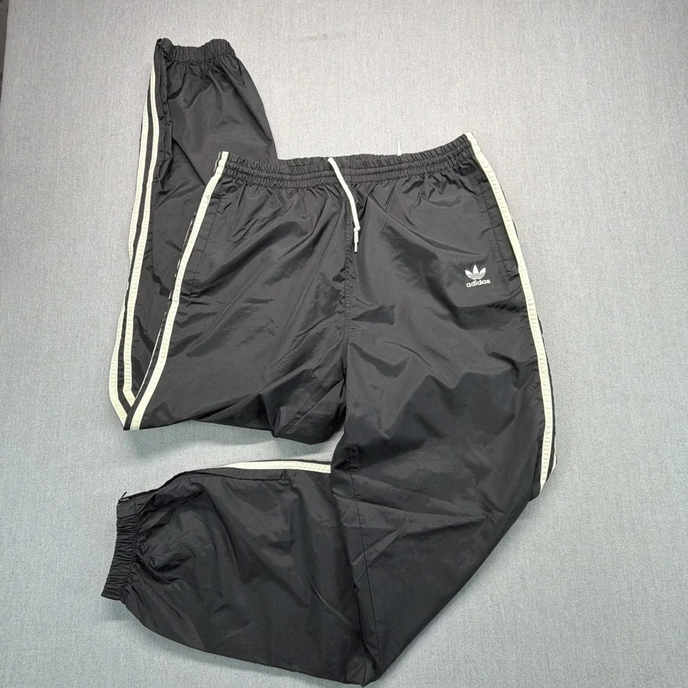VTG Adidas Pants‎ Mens M Black White 3 Stripe Windbreaker Ankle Zip Baggy